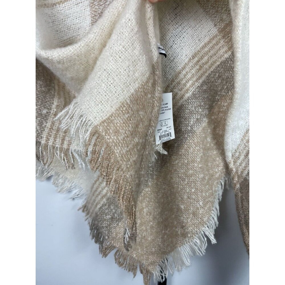 Sonoma Neutral Plaid Good For Life Slub Yarn Boucle Yarn Triangle Scarf - Picture 3 of 6